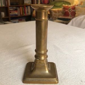 Vintage small brass candle stick square base approx 5.5” tall patina decor